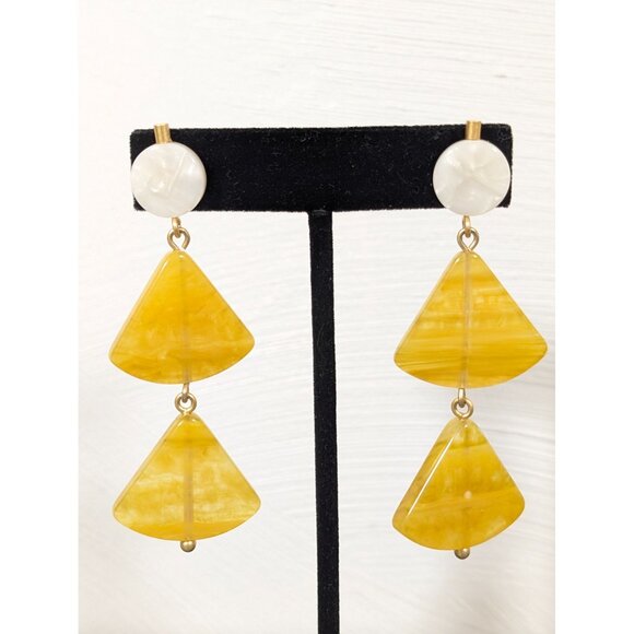 Boho Yellow Triangle Acrylic Stacked Dangle Earrings Long Pierced Statement - Picture 1 of 8